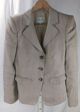 Armani Collezioni Brown Cream Cute Pockets Three Button Jacket Blazer Coat Sz 8